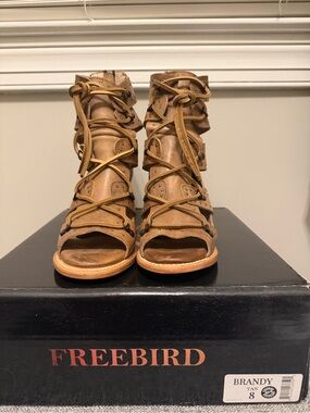 Freebird Brandy Lace-Up Gladiator Heels in Tan